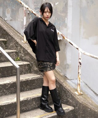 WEGO 【ユニセックス着用ITEM/MLサイズ展開】オープンカラーグラフィックシャツ（SS） ブラック