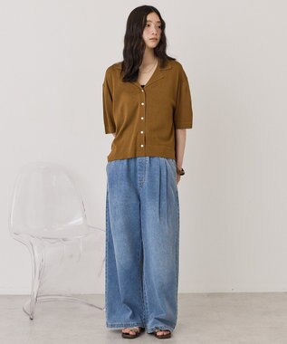 AMERICAN HOLIC 襟付き5分袖ニットカーディガン Off White