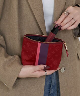 russet ラインプリントポーチ S(Z-227) Red