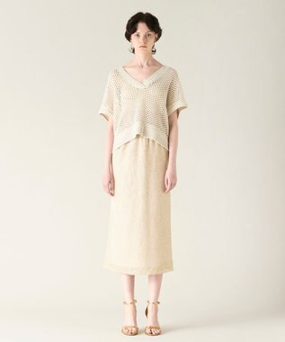 GRACE CONTINENTAL メッシュVネックニットトップ キナリ