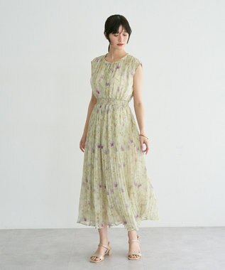 YECCA VECCA シアー花柄プリーツワンピース Light Green