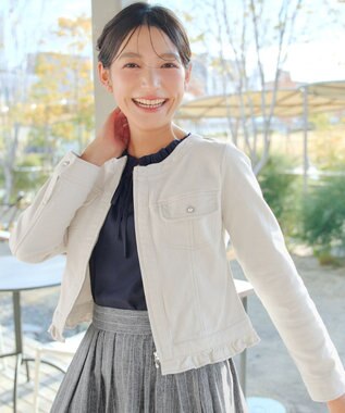 Tiaclasse ノーカラーデニムジャケット アイボリー