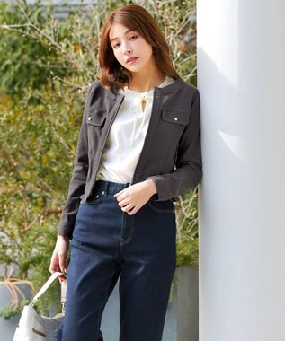 Tiaclasse ノーカラーデニムジャケット グレー