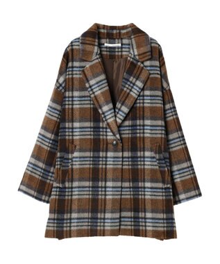 Green Parks ・ＥＬＥＮＣＡＲＥ　ＤＵＥ　シャギーチェックミドルコート Brown