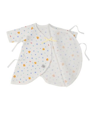 MIKI HOUSE HOT BISCUITS 【50-60cm】 フライス素材の総柄コンビ肌着 ブルー