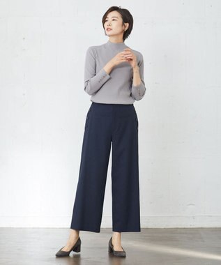 J.PRESS LADIES S 【洗える】LANTECシャークスキン セミワイド パンツ ネイビー系