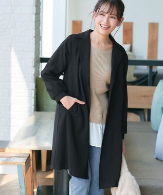 Tiaclasse 【洗える】バックプリーツパフスリーブコート ブラック