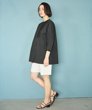 #Newans 【洗濯機可能/シワになりにくい】〈お腹・腰回りをカバー〉ピンタックデザインスクエアブラウス ブラック