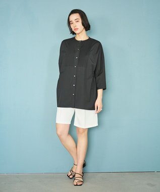 #Newans 【洗濯機可能/シワになりにくい】〈お腹・腰回りをカバー〉ピンタックデザインスクエアブラウス ブラック