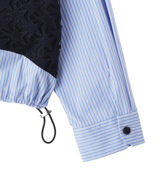 YECCA VECCA レースMIXレイヤードデザインシャツ Stripe Blue