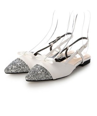 MODE ET JACOMO <carino>グリッターコンビフラットシューズ ホワイトコンビ