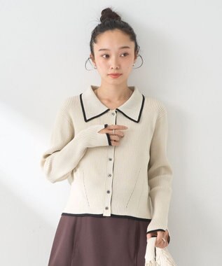 earth music&ecology バイカラートリムニットカーディガン Ivory