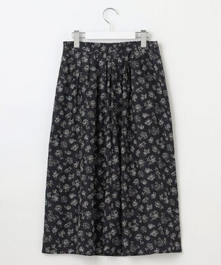 J.PRESS LADIES L 【WEB限定・洗える】ラインフラワープリント タック スカート ネイビー系