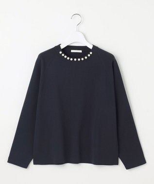 自由区 L 【洗える】パールディティールプルオーバー ニット ネイビー