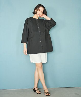 #Newans 【洗濯機可能/シワになりにくい】〈お腹・腰回りをカバー〉ピンタックデザインスクエアブラウス ブラック