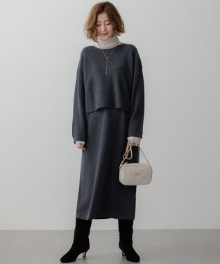 23区 S 【洗える】レイヤードニットツイン ワンピース グレー系