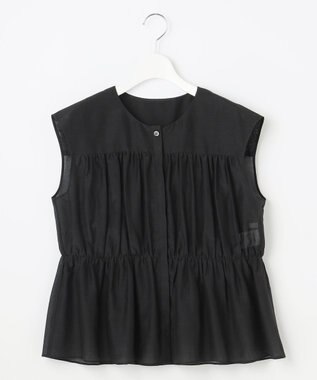 自由区 L シルクコットンローンフレンチスリーブ ブラウス ブラック