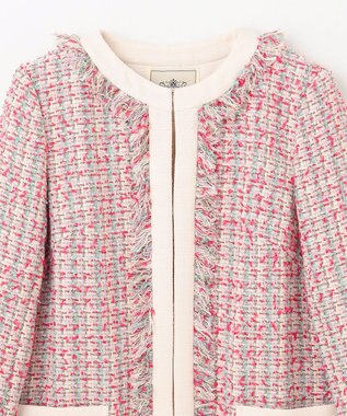 GRACE CONTINENTAL フリンジツイードジャケット ピンク