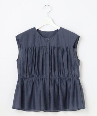 自由区 L シルクコットンローンフレンチスリーブ ブラウス コバルトブルー