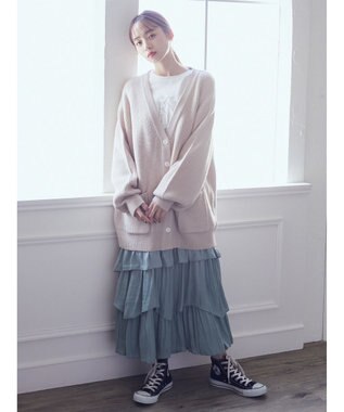 earth music&ecology アンチピリング畦Ｖネックカーディガン Light Beige