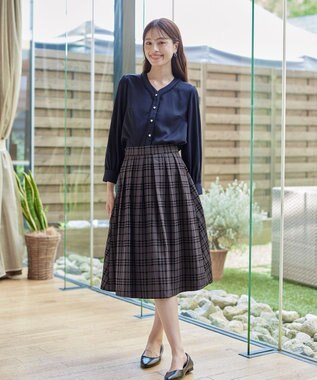 Tiaclasse 【洗える】フロッキースカート チャコールグレー(チェック柄）