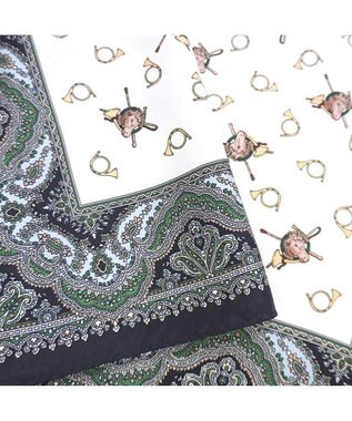 Marca 【伝統横濱スカーフ】ホルン  小判 シルクツイル スカーフ ブラック×グリーン