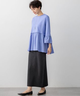 23区 【洗える】シルキータフタコンビ ペプラム カットソー スカイブルー系