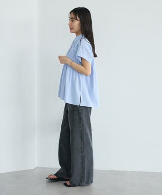 CRAFT STANDARD BOUTIQUE シャーリングショートスリーブブラウス Sax