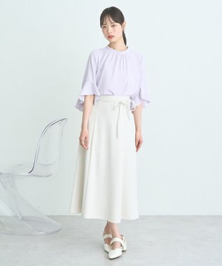 earth music&ecology ウエストリボンフレアスカート Ivory