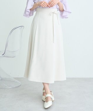 earth music&ecology ウエストリボンフレアスカート Ivory