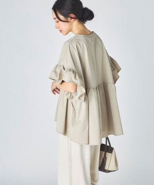 OP／FILA 【Ocean Pacific】らくティブ｜ティアード袖フレアカットソー ベージュ