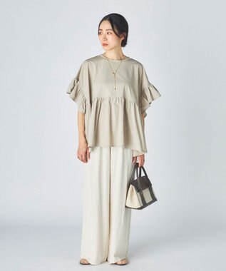 OP／FILA 【Ocean Pacific】らくティブ｜ティアード袖フレアカットソー ベージュ