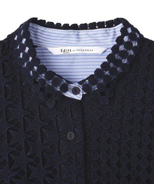 YECCA VECCA レースMIXレイヤードデザインシャツ Stripe Blue