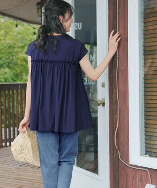 Tiaclasse L フリルティアードチュニック ネイビー