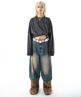 WEGO 【ユニセックス着用ITEM/MLサイズ展開】コールドダイダメージアップリケT（LS） スミクロ