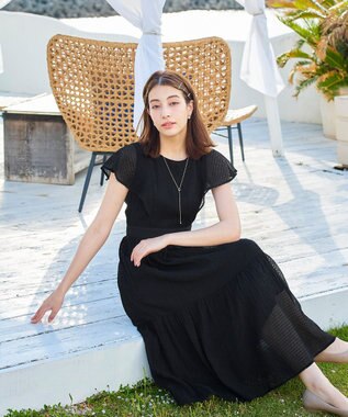 Tiaclasse L 【洗える】シフォンチェック配色フリルワンピース ブラック×ブラック