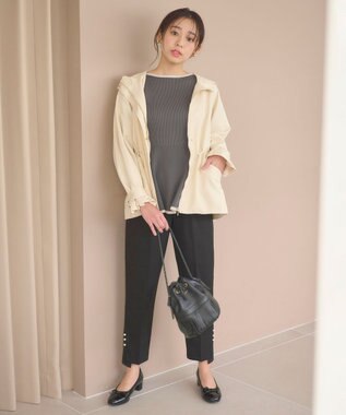 Feroux 【洗える】バイカラーペプラム ニット グレー系1