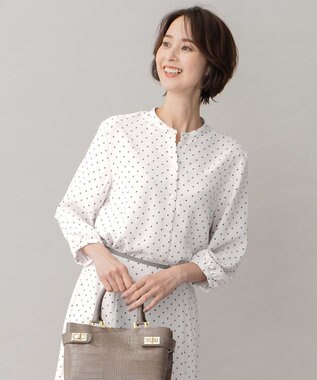 自由区 【セット可/洗える】ダブルスクエアプリント バンドカラーブラウス アイボリー系5