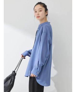 earth music&ecology シアーバンドカラーシャツ Blue