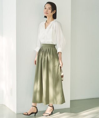 UNFILO ストライプレース ギャザーブラウス オフ