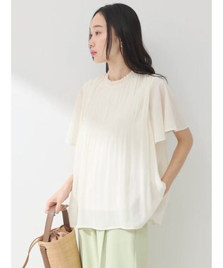 earth music&ecology マジョリカプリーツ半袖ブラウス Ivory