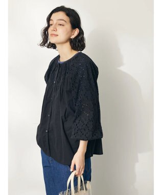 CRAFT STANDARD BOUTIQUE インド綿アイレット刺繍ブラウス Black