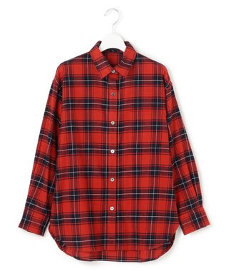 23区 L 【洗える】ブラッシュド ビエラチェック シャツ レッド系
