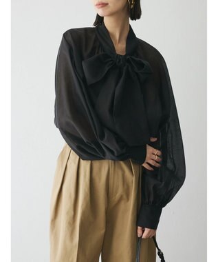 Green Parks AnriettMusee シアーボウタイブラウス Black