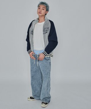 WEGO 【ユニセックス着用ITEM/MLサイズ展開/ウエストゴム】ボクサードッキングデニムパンツ デニム淡加工色