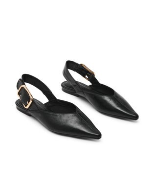 STEVE MADDEN SIANNA Vカットフラットパンプス ブラックレザー