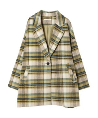 Green Parks ・ＥＬＥＮＣＡＲＥ　ＤＵＥ　シャギーチェックミドルコート Yellow