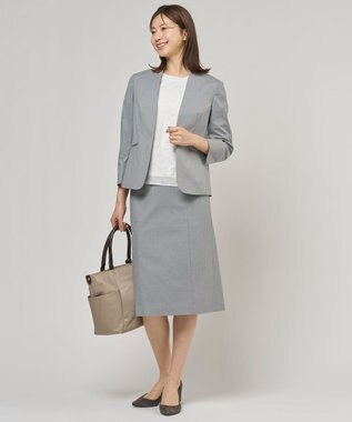 J.PRESS LADIES 【セットアップ対応・洗える・撥水】コットンFITTY ノーカラー ジャケット グレー系