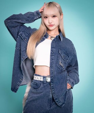 WEGO 【ユニセックス着用ITEM/MLサイズ展開】グラフィックデニムシャツ（LS） デニム中濃加工色