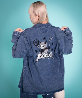 WEGO 【ユニセックス着用ITEM/MLサイズ展開】グラフィックデニムシャツ（LS） デニム中濃加工色